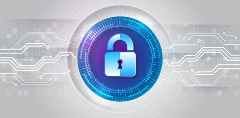 Poster - Cyber security for business and internet projects. Vector illustration of data security services. Data protection, privacy, and internet security concept. Hi-tech various background.