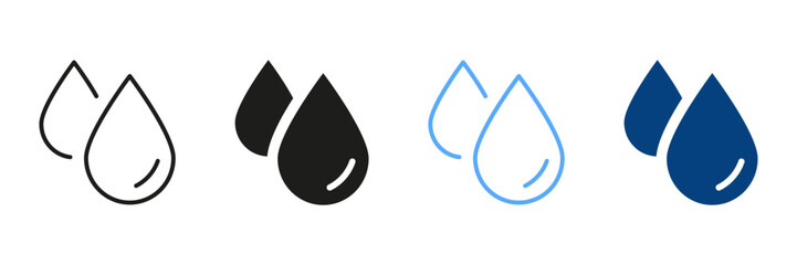 water drops silhouette and line icon set. droplet of water pictogram collection. dripped raindrop si