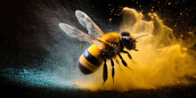 Close Up Of A Bumble Bee With Yellow Flower Pollen Explosion. Generative Ai