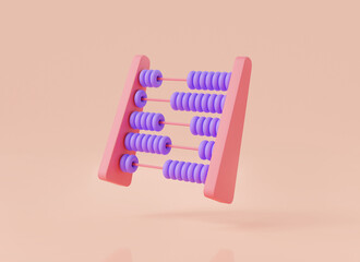 3d abacus with colorful beads. Traditional Learning Counting, Math device calculate for kids learning counting, toy abacus, counting number. math education concept. 3d icon rendering illustration