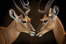 Love From An Impala ( Aepyceros Melampus ) During The Rutting Season, Two Male Impalas Have A Private Moment Together. Both Good And Bad. Generative AI