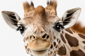 Poster - Funny Giraffe in close up on a white background. Generative AI