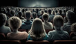 © sandsun - Rear viewillustration of people spending spare time watching movie on big screen at cinema. Generative AI