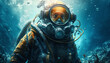 © Aisyaqilumar - A deep sea diver is diving on the sea floor. Using modern technology diving suits. Thick body armor to overcome the high sea water pressure in the deep sea.