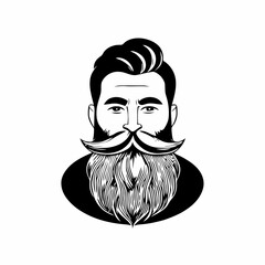 Bearded hipster man face portrait sketch drawing. Hairstyle head guy. Barbershop emblem, logo concept. Profile avatar character. Bearded male silhouette. Black vector illustration isolated on white.