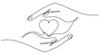 © Віталій Баріда - Hands holding heart continuous one line art drawing. Charity donation linear symbol. Vector illustration isolated on white.
