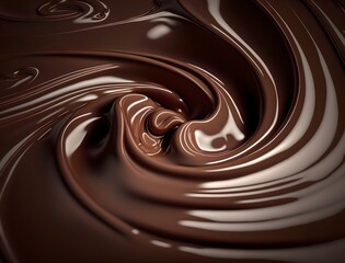 chocolate mass with swirls, silky liquid chocolate background, generative ai illustration