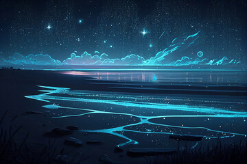 Wall Mural - Night in the sea with stars. Generative AI.
