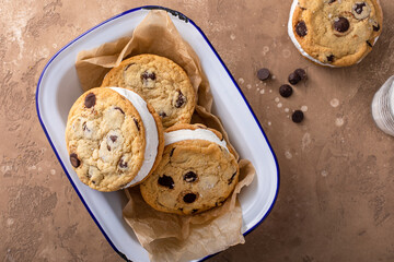 Wall Mural - Ice cream sandwiches with vanilla ice cream and chocolate chip cookies