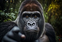 Gorilla Portrait In Jungle Photo Wallpaper Generative AI