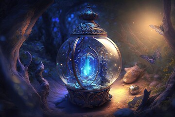 Wall Mural - sapphire brilliance: fantastical light from a magical kingdom generative ai