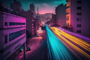 Wall Mural - the light trails on the street Generative AI