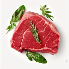 Wall Mural - Fresh raw beef steak isolated on white background, top view. Ai