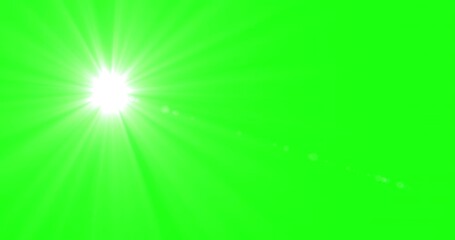 Wall Mural - Sunlight overlay light effect. Sun isolated on green screen. Seamless loop animation