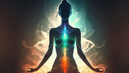 Wall Mural - energy flowing around the body, spectral meditation, generative ai