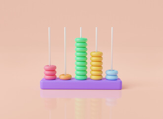 3d abacus with colorful beads on pink background
