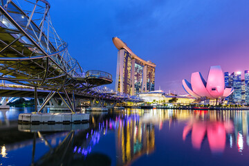 Wall Mural - Marina Bay Skyline and Helix Bridge at twilight in Singapore
