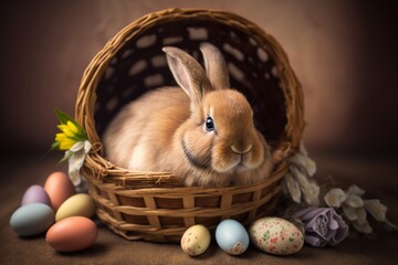 Poster - Easter Bunny with Colorful Eggs in Basket 