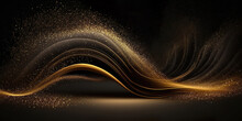 Abstract Panoramic Smoke Background With Golden Particles, Generative Ai