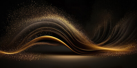 Wall Mural - abstract panoramic smoke background with golden particles, generative ai