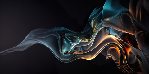 Wall Mural - abstract panoramic smoke background on dark backdrop, generative ai