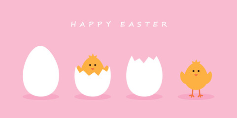 Wall Mural - happy easter minimal design with egg and little chick on blue background