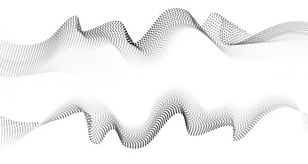 Leinwandbilder - Flowing dots particles wave pattern in halftone black and white gradient curve shape isolated on transparent background. Concept of technology, science, music, AI. Vector. 