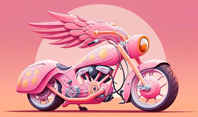 Sticker -  a pink motorcycle with a large wing on the back of it.  generative ai