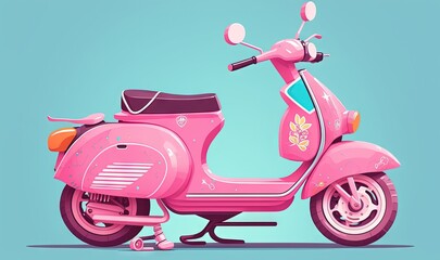 Sticker -  a pink scooter with a flower on the seat.  generative ai