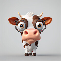 Wall Mural - Adorable cartoon Cow character isolated on white background. Generative AI