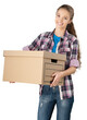 © BillionPhotos.com - Girl moving into new house, holding cardboard box
