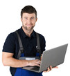 © BillionPhotos.com - Handsome Mechanic with laptop Computer isolated