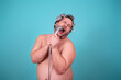 © Denis - Funny fat man does his hair and washes in the shower.