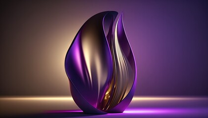 Canvas Print -  a purple and gold abstract object on a purple background with a light reflection on the floor and the top part of the object in the foreground.  generative ai