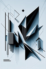 Futuristic retro vector minimalistic Poster with wireframes graphic of geometrical shapes, modern design inspired by brutalism and silhouette basic figures.