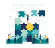 © Viktoria Kurpas - Teamwork character puzzle idea. Team metaphor. people connecting puzzle elements. Vector illustration flat design style. Symbol of teamwork, cooperation, partnership vector