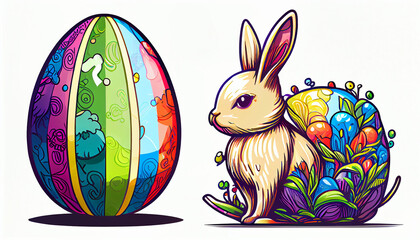 Wall Mural - Easter Day Concept. Watercolor easter bunny in the eggs, elements illustrations, cartoon holiday painted background, AI Generative