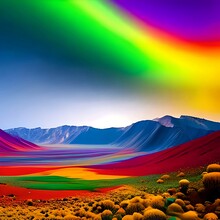 The Rainbow Meadows In The Mountain And The Riveting Stripes Of Colors In The Sky Make The Mountains Even More Beautiful