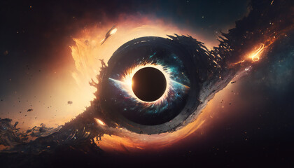 Wall Mural - supermassive black hole in outer space - space wallpaper - generative ai