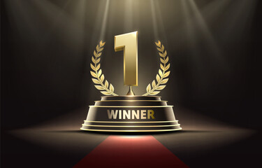 stage podium with lighting, stage podium scene with for award ceremony on red background, vector