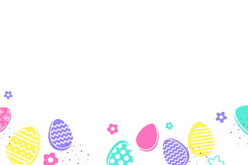 Wall Mural - Pastel Easter eggs and flowers on transparent background. Minimal design for card, poster and banner. PNG illustration