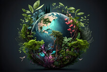 World Environment And Earth Day Concept With Globe, Nature And Eco Friendly Environment. Ai Generated.