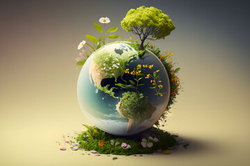 World environment and earth day concept with globe, nature and eco friendly environment. Ai generated.