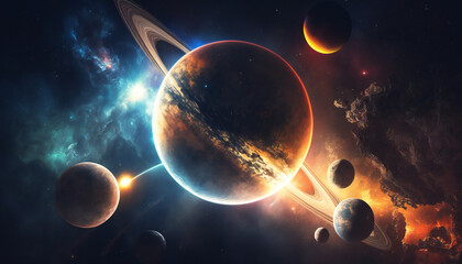 Wall Mural - solar system in space - space wallpaper - generative ai