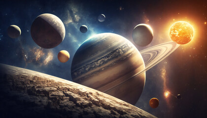 Wall Mural - solar system in space - space wallpaper - generative ai