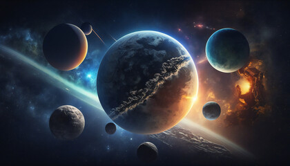 Wall Mural - solar system in space - space wallpaper - generative ai