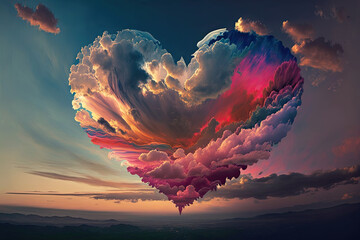 Wall Mural -  Colorful heart shape cloud in the sky , generative artificial intelligence 