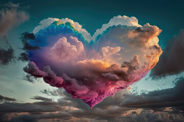 Wall Mural -  Colorful heart shape cloud in the sky , generative artificial intelligence 