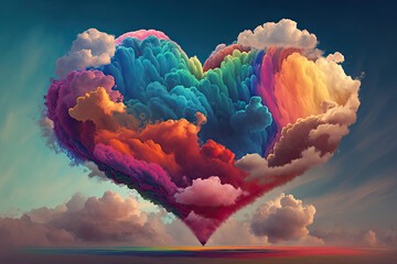 Wall Mural -  Colorful heart shape cloud in the sky , generative artificial intelligence 