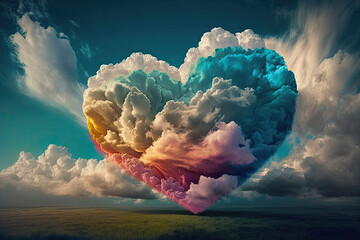 Wall Mural -  Colorful heart shape cloud in the sky , generative artificial intelligence 